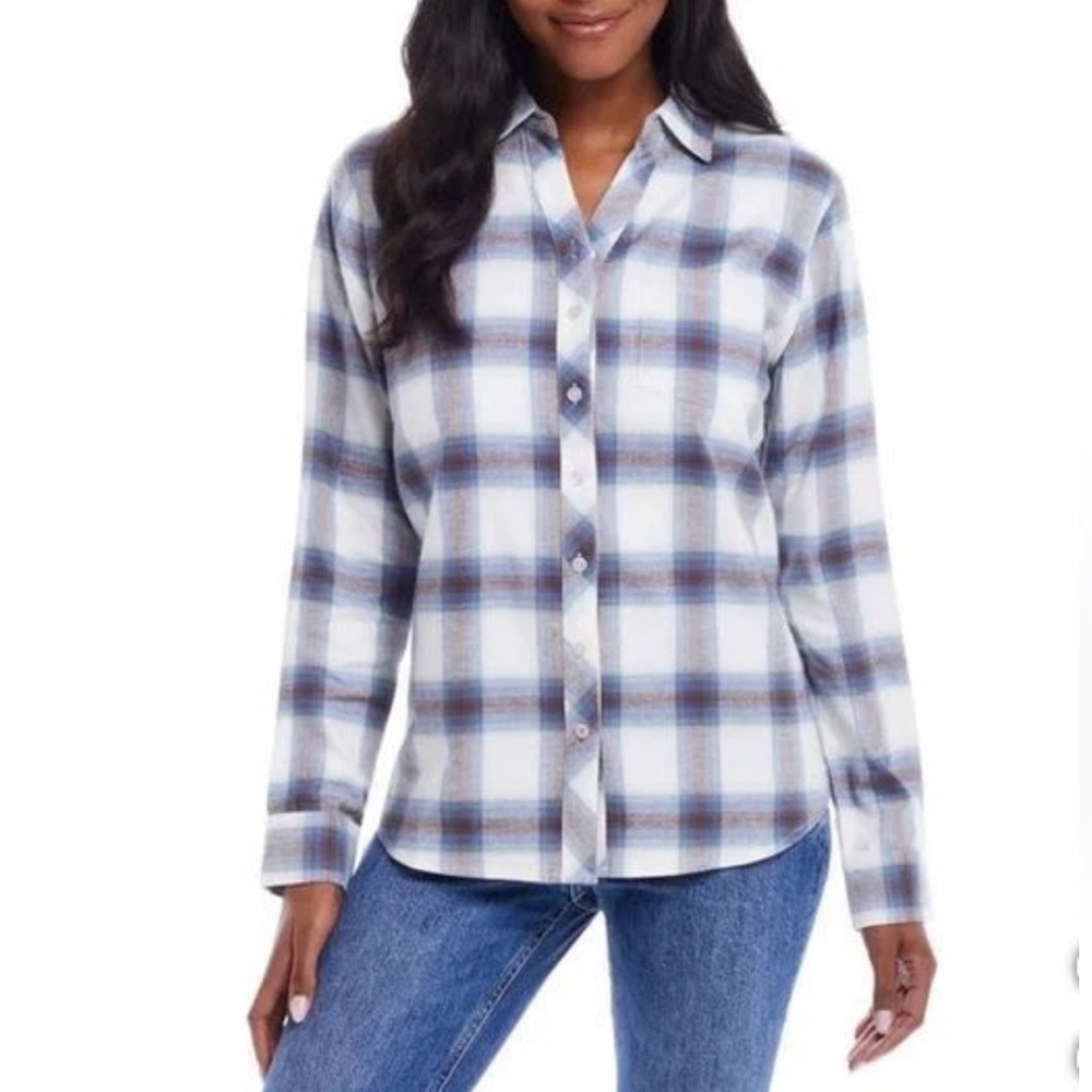 Weatherproof comfort stretch Blue and White Casual Button Down Shirt